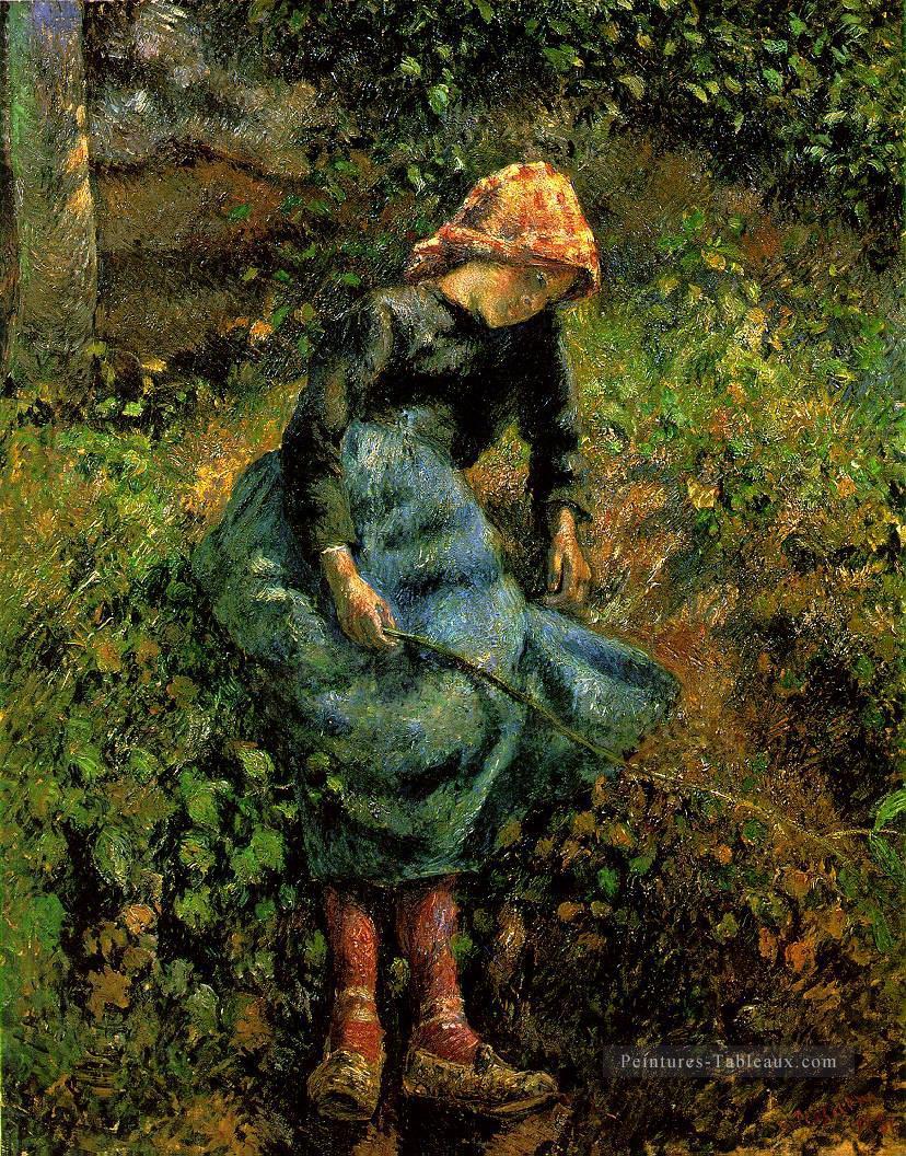 fille avec un bâton 1881 Camille Pissarro Peintures à l'huile